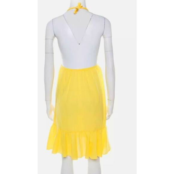 Ralph Lauren Dress Womens Medium Halter Ruffle Tiered Yellow Coastal Cotton - Picture 2 of 10